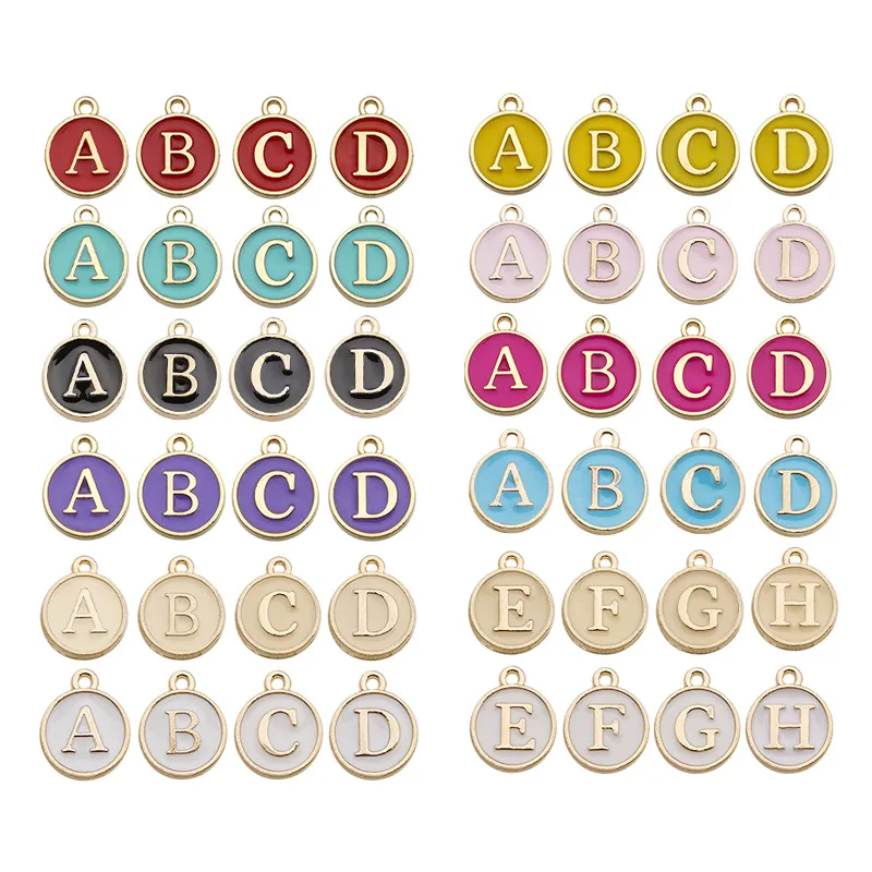 Enamel 26 English Letters Initial Disc DIY Earrings Necklace Bracelets Jewelry Accessories Charm Pendant for Jewelry Making