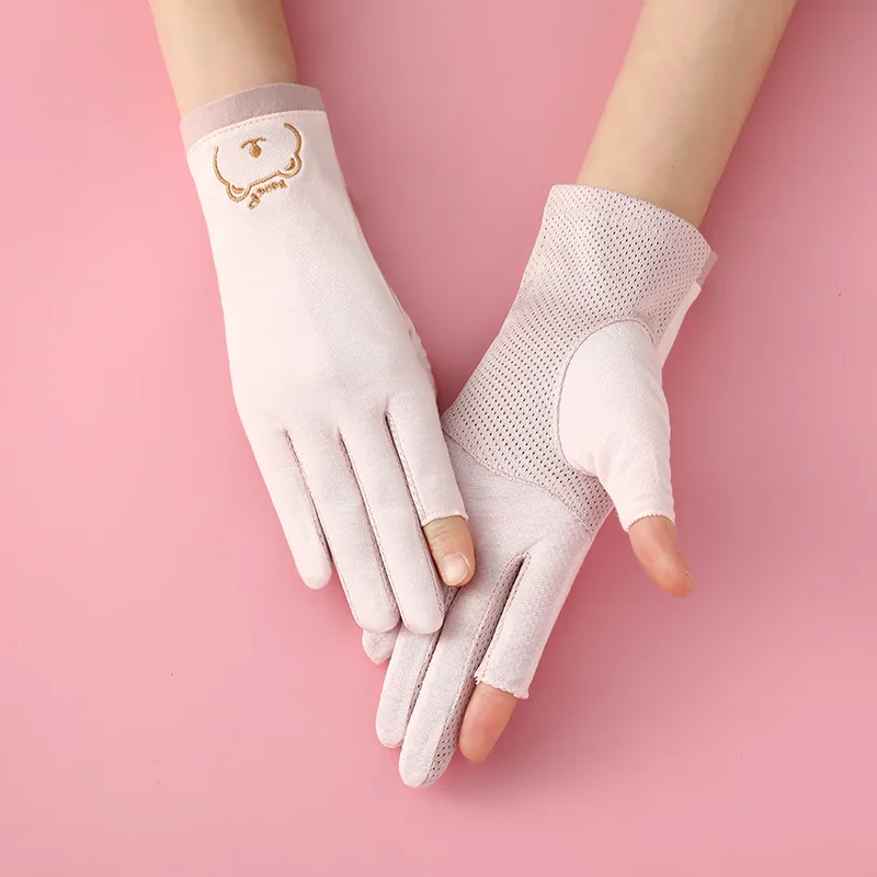 Sidiou Group Spring Autumn Short Hand Gloves For Touch Screen Embroidered Cotton Driving Cycling Summer UV Sunblock Gloves