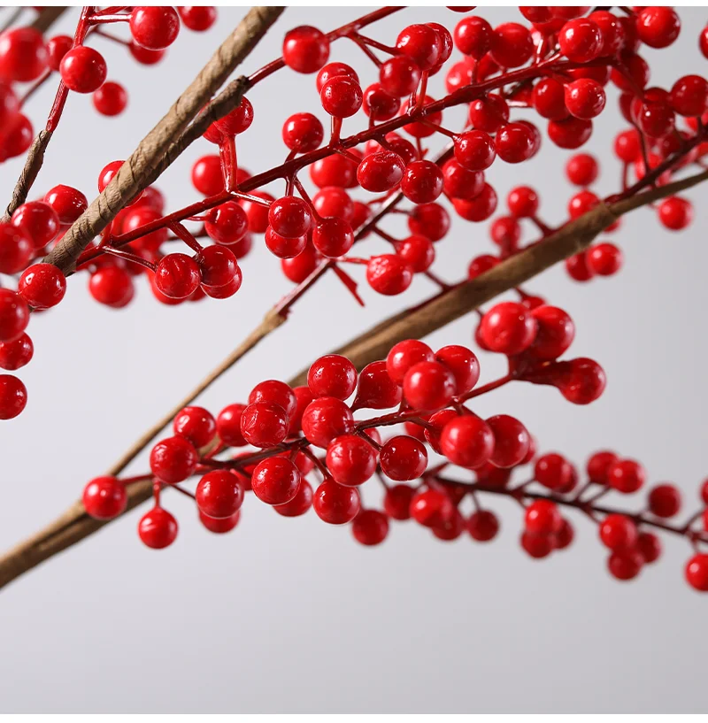 66/75cm Artificial Christmas Berry Branch 6 Red Berries Stem for Decoration Fruit
