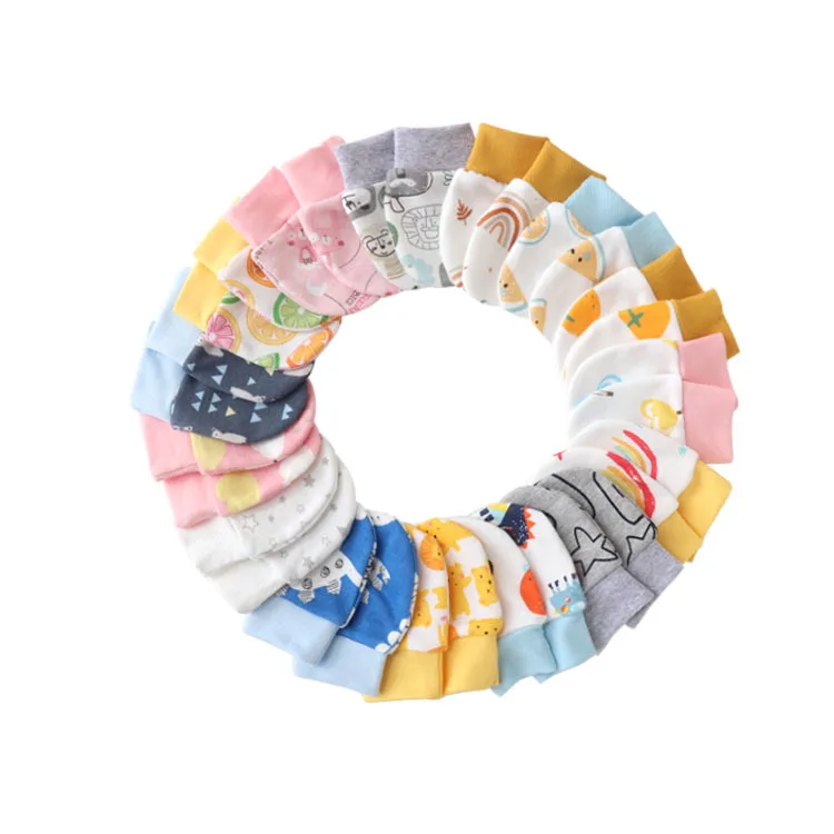 New Born Baby Hat and Baby Mittens Set Newborn Infant 100% Cotton Caps Newborn Mittens