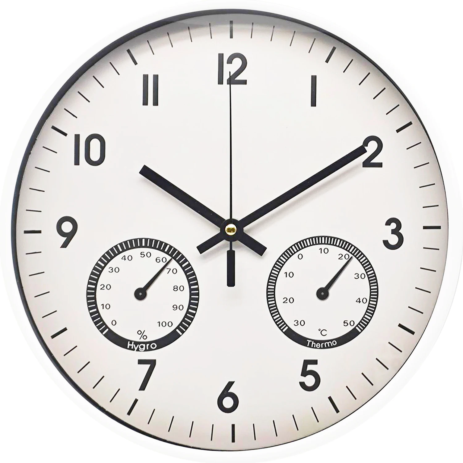 Custom 30cm Modern Wall Hanging Round Plastic Temperature Humidity Decorative Silent Non-Ticking Quartz Digital Clock