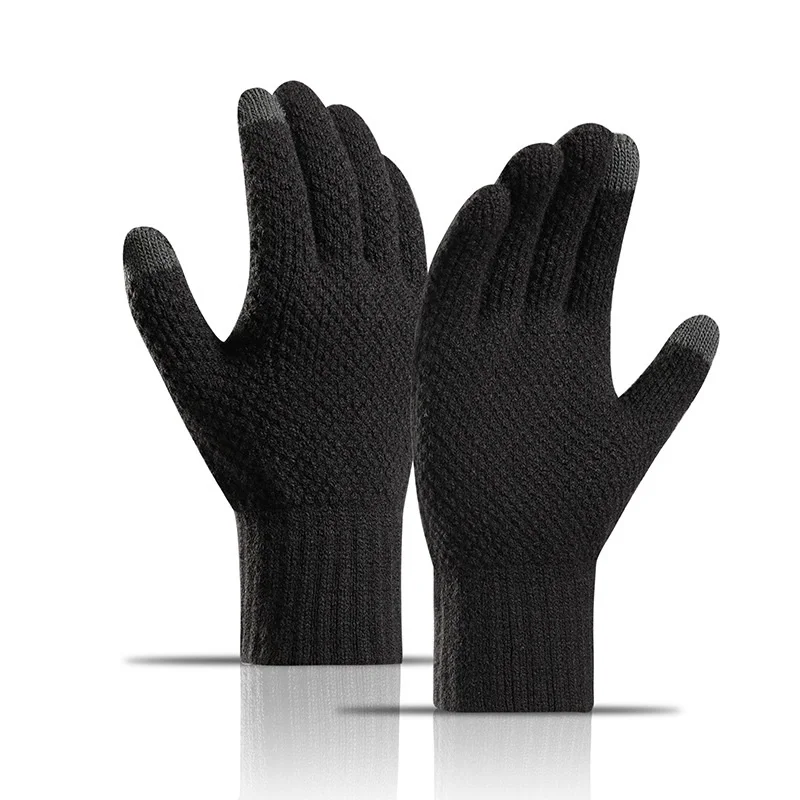 Winter Outdoor Men Women Plush Jacquard Knit Gloves Cheap Touch Screen Warm Gloves For Bike Riding