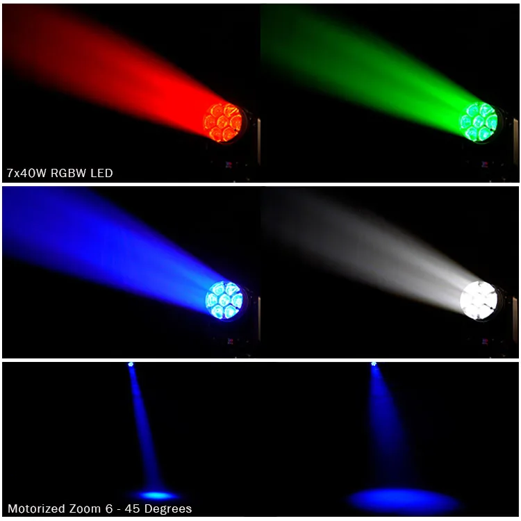 motorized zoom 7x40w RGBW 4 in 1 mini LED moving head wash beam effect smooth dimming stage lighting