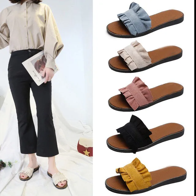 2019 spring and summer new macrame casual ladies sandals flat bottom beach slippers