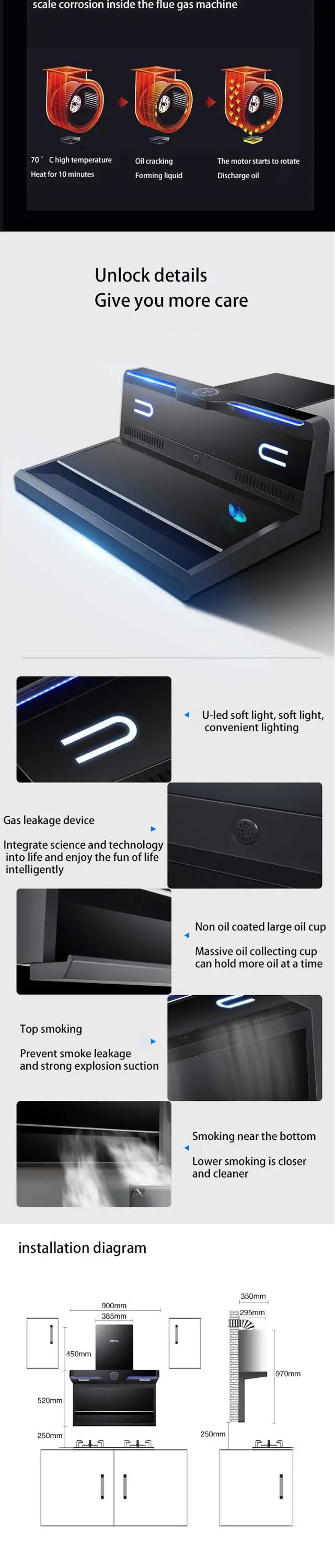 Super suction Range Hood Gas Stove Set Household Top Side Double Suction Pumping Unit