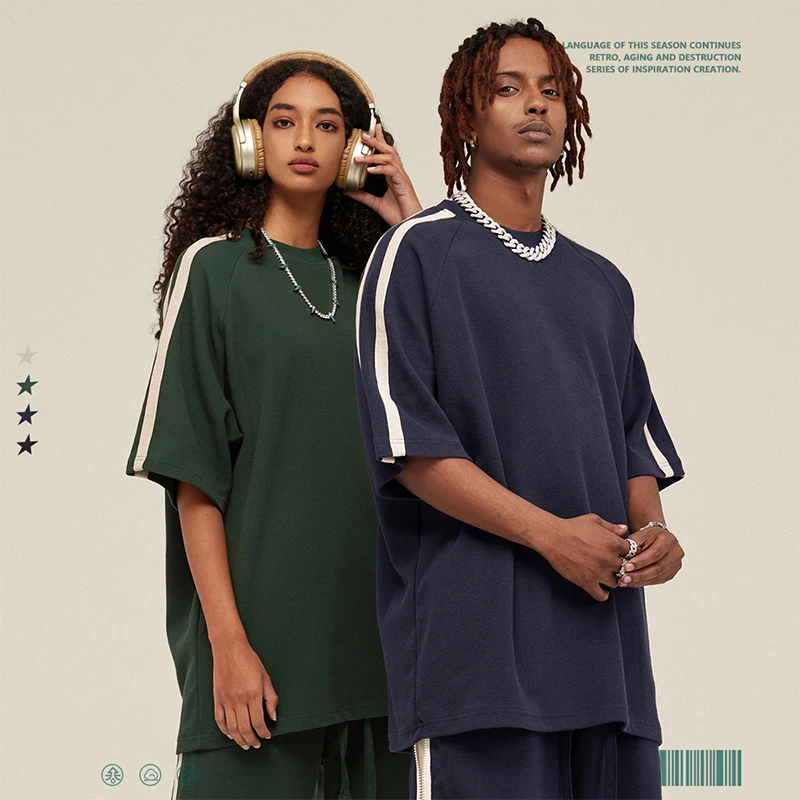 HIC 2023 Good quality texture series 360G dropped shoulder Waffle short sleeve High Street T-shirt for men