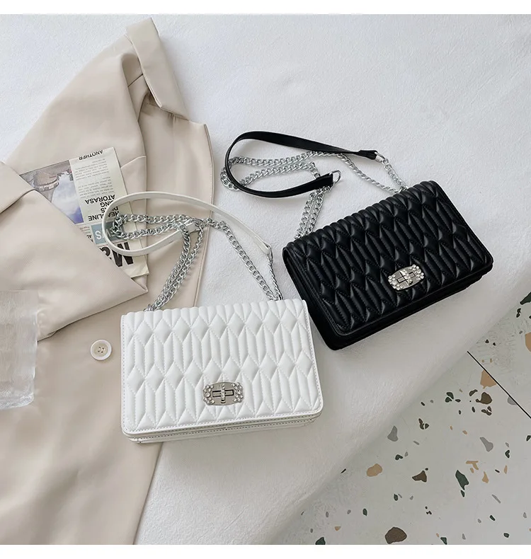 Wholesale Lady Style Soft PU leather Cross body Square Shoulder Bag Clutch Purse with Rhinestone Decoration in Handle