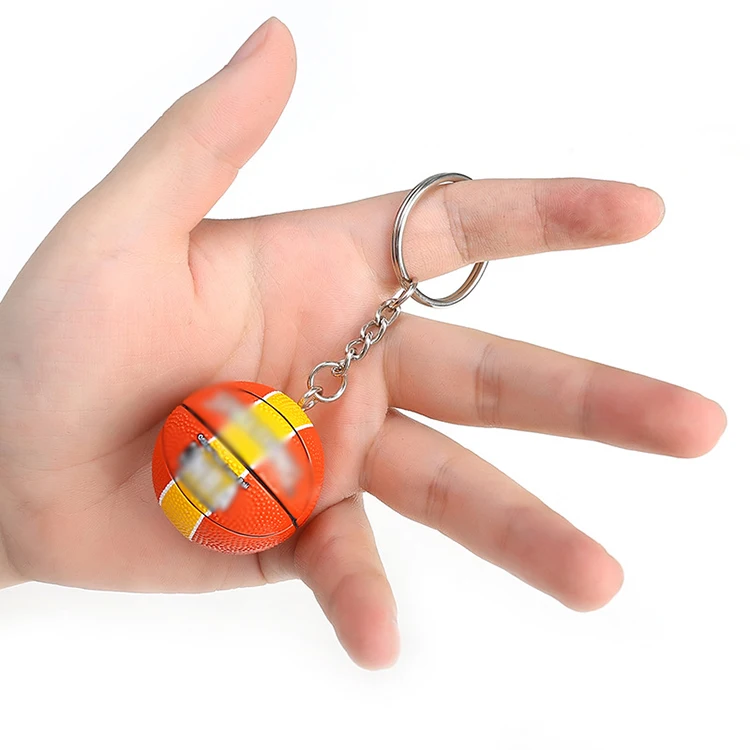 Wholesale stock hot basketball keychain sports fans souvenir promotional gifts 3d basketball shape logo color custom keychain