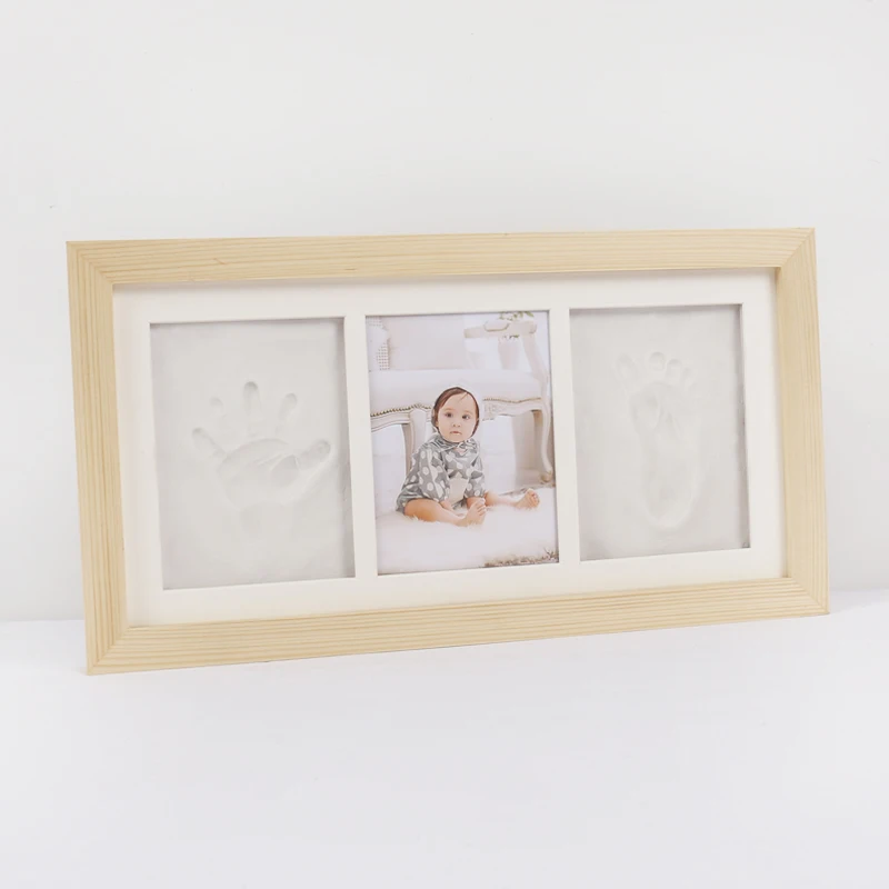 Wooden baby first grade photo frame for DIY handprints and eco-friendly clay footprints