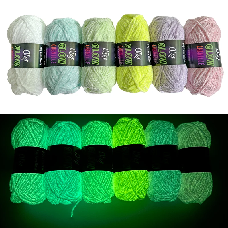 Glow in the dark chenille yarn 100% Polyester knitting hand crochet chenille yarn