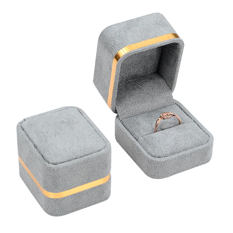 Wholesale Custom Jewelry Package Gray Mini Velvet With Fabrics Ring Gift Jewelry Packaging Boxes