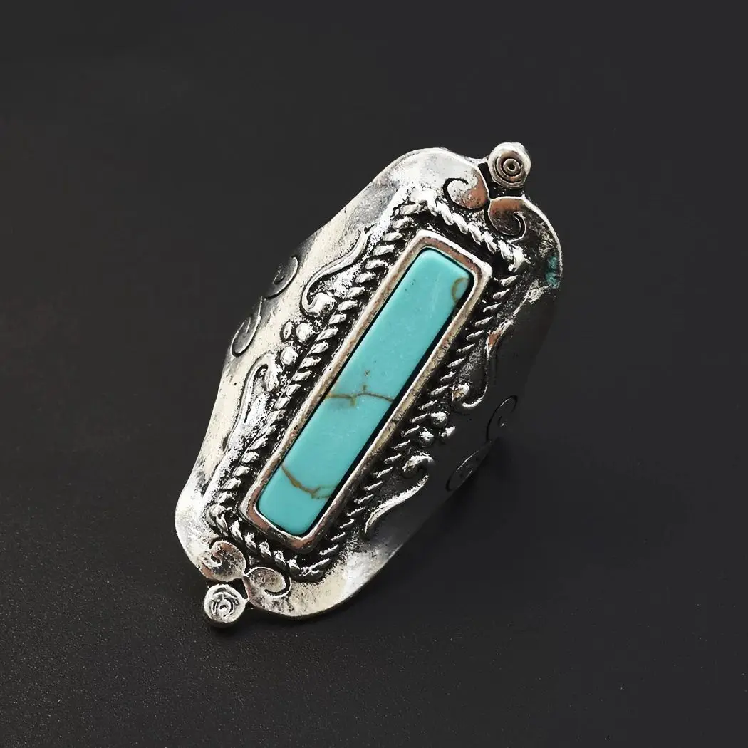 Turquoise Ring Women Men Ring Turkey Silver Fashion of Bohemia Luxury Trendy Alloy 925 Sterling Silve Ring Bar Setting 1512