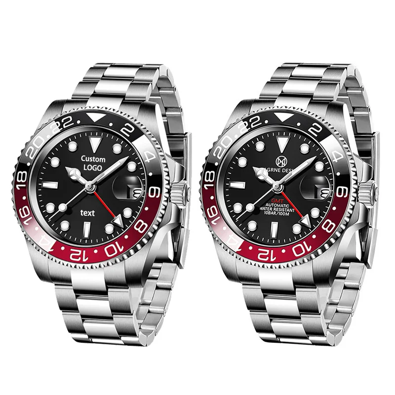 OEM ODM GMT Men Watch Ceramic Sapphire 316 Stainless Steel Case Luminous Hand 40mm Automatic Mechanical Watch
