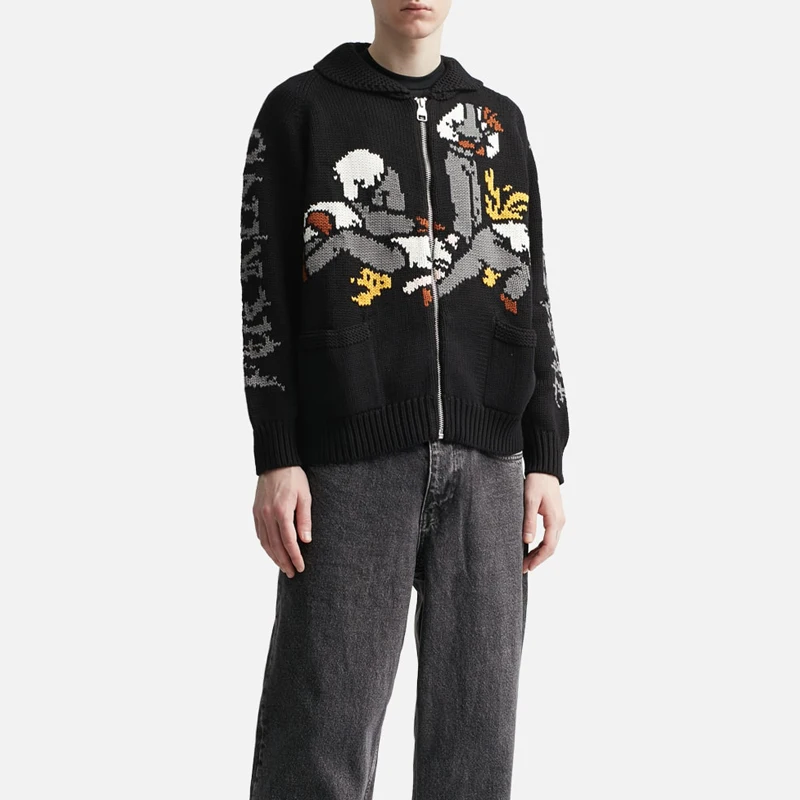 2023 Custom LOGO OEM men sweaters Intarsia Cotton Zip Up Cardigan Sweater Custom Casual Knitted Jacket Coat Knitwear For Men