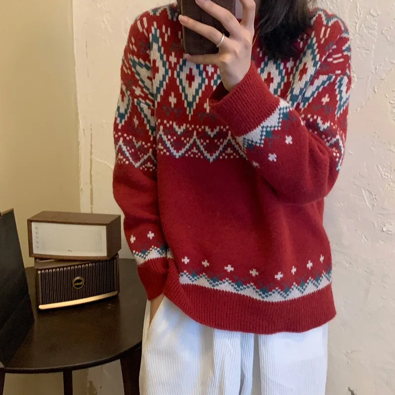 2022 winter Santa Claus socks hanging loose Korean version student thickening heavy industry long-sleeved sweater