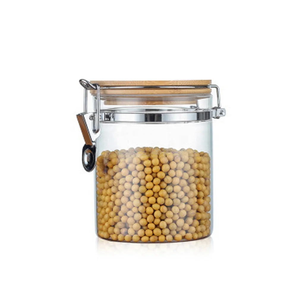 BPA Free Seal Tight High Borosilicate Glass Storaging Jar With Bamboo Lid With Buckle Lid
