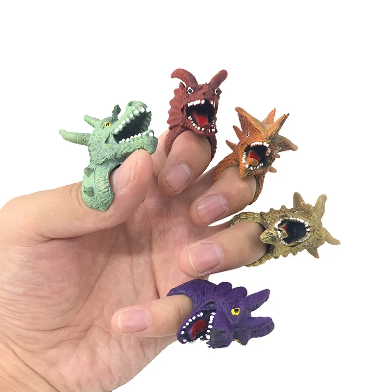 XQ506 Hot Selling Dinosaur With Finger Toys Ring Dragons Action Silicone Finger Sleeve Doll Kids Educational Toy