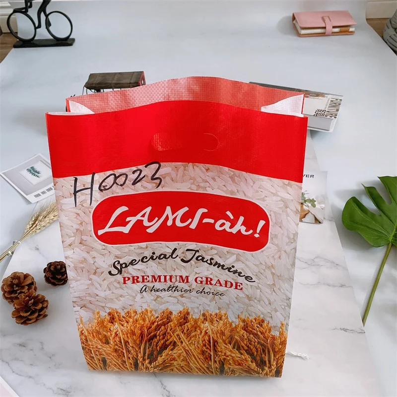 5kg 10kg 25kg 50kg bopp laminated pp woven sack plastic fertilizer rice wheat flour grain packaging bag with handle