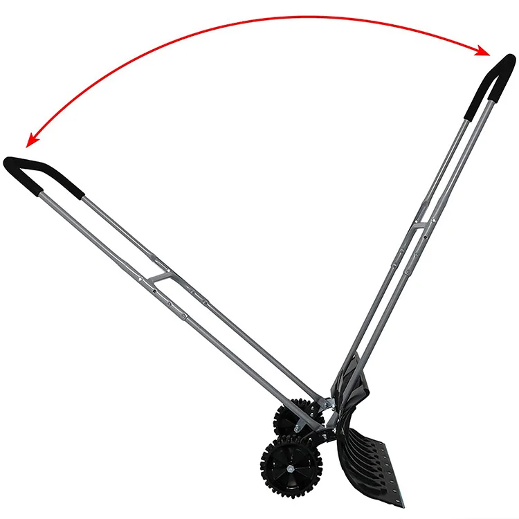 JH-Mech Snow Plow Removal Tool with Wheels for Driveway Adjustable Aluminum Handle Blade Steel Snow Pusher Shovel