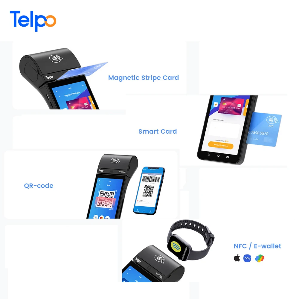 TPS900 Bank Android 10 POS Terminal 4G restaurant with 40mm printer paper roll