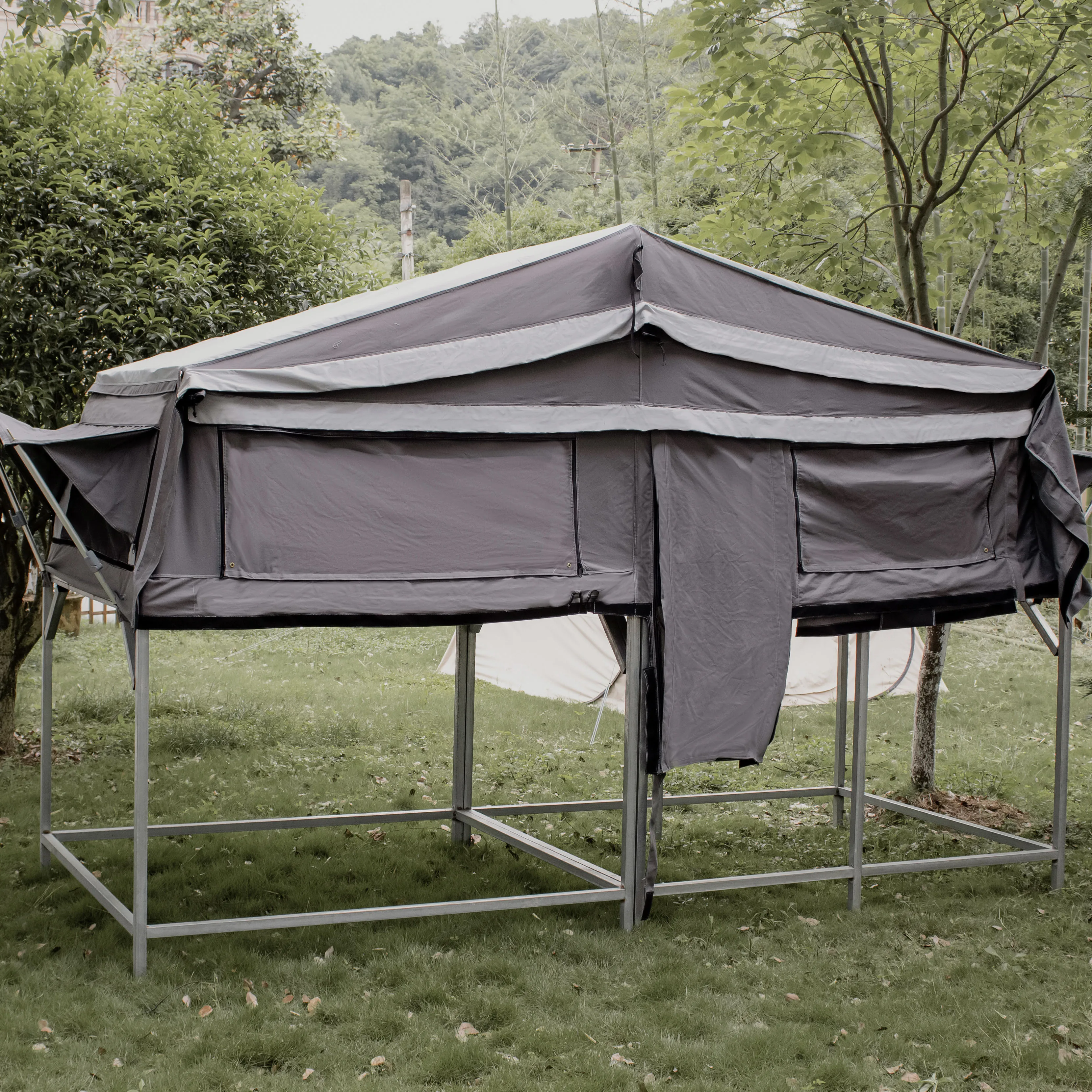 Custom 280gsm cotton canvas luxury tent trailer 3 4 person camper trailer tents camping waterproof outdoor tents