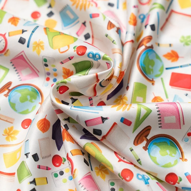 Satin fabric custom printed polyester woven fabric shiny satin silk fabric for dress Wholesale
