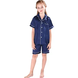 2021 children 100% mulberry silk Pyjamas set girl Short sleeve pajamas and shorts sleepwear Kids Silk Pajama