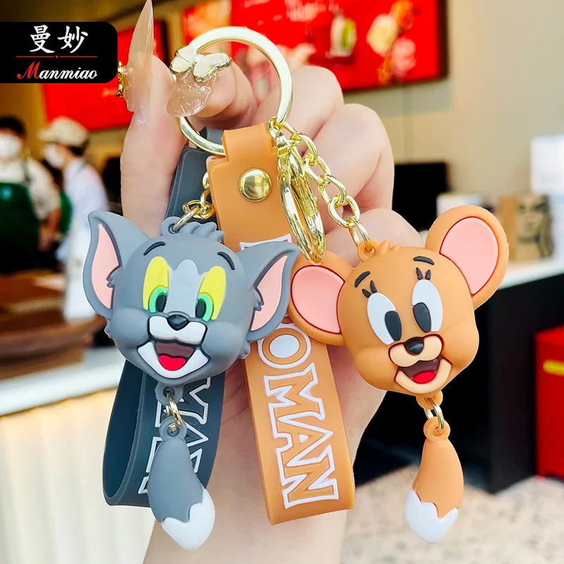 2022 hot new llaveros kawaii rubber tom jerry Keychain cute cat Mouse Jerry Bag decorations metal key chains
