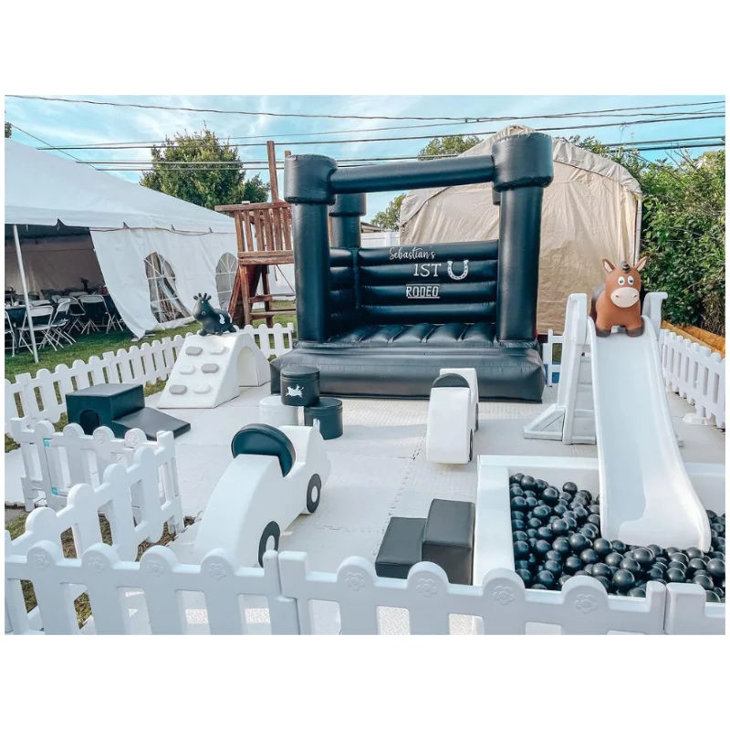 Custom soft play white set outdoor playground whit fences for kids party rental soft play equipment