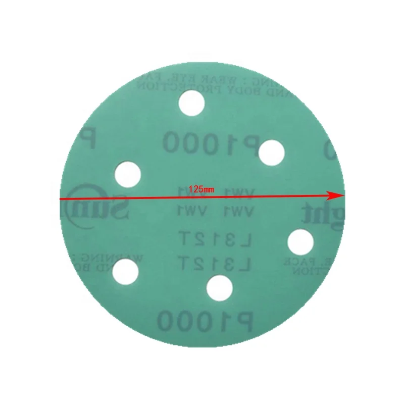 Supplier sun might 5 inch 125mm Aluminium Oxide Green hook and loop PET Film sanding disc