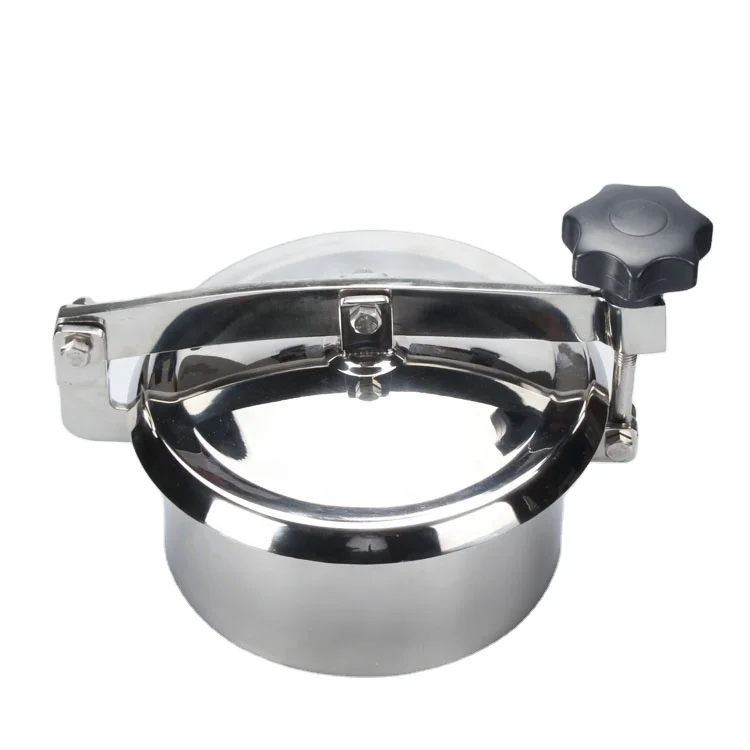 Food Grade Sanitary Stainless Steel 304 316L Rounded Tank Manhole Cover With Pressure