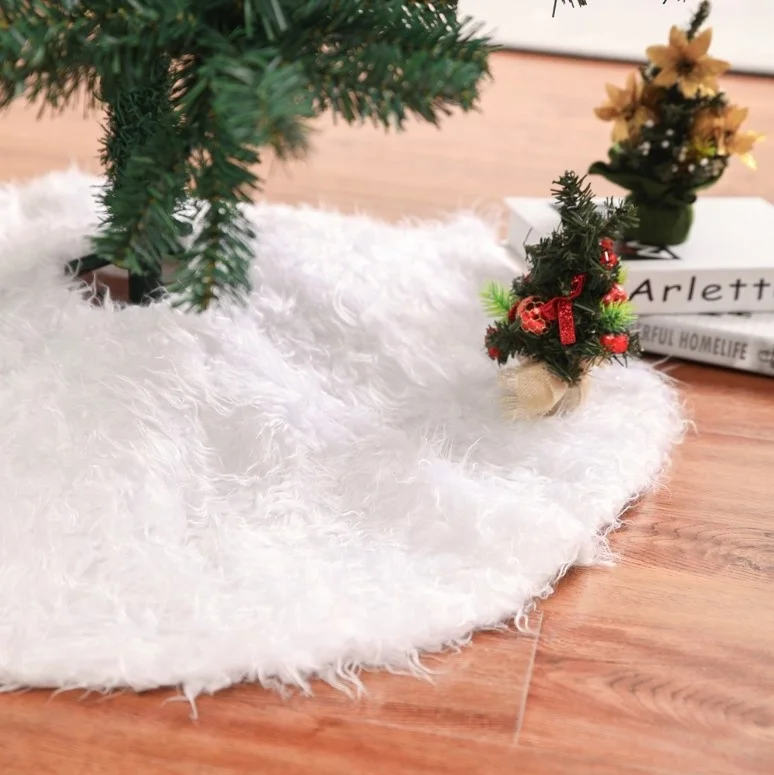 Fluffy Xmas Tree Skirt Decorations Soft Plush White Fur Christmas Tree Skirt Ornaments Christmas Decoration