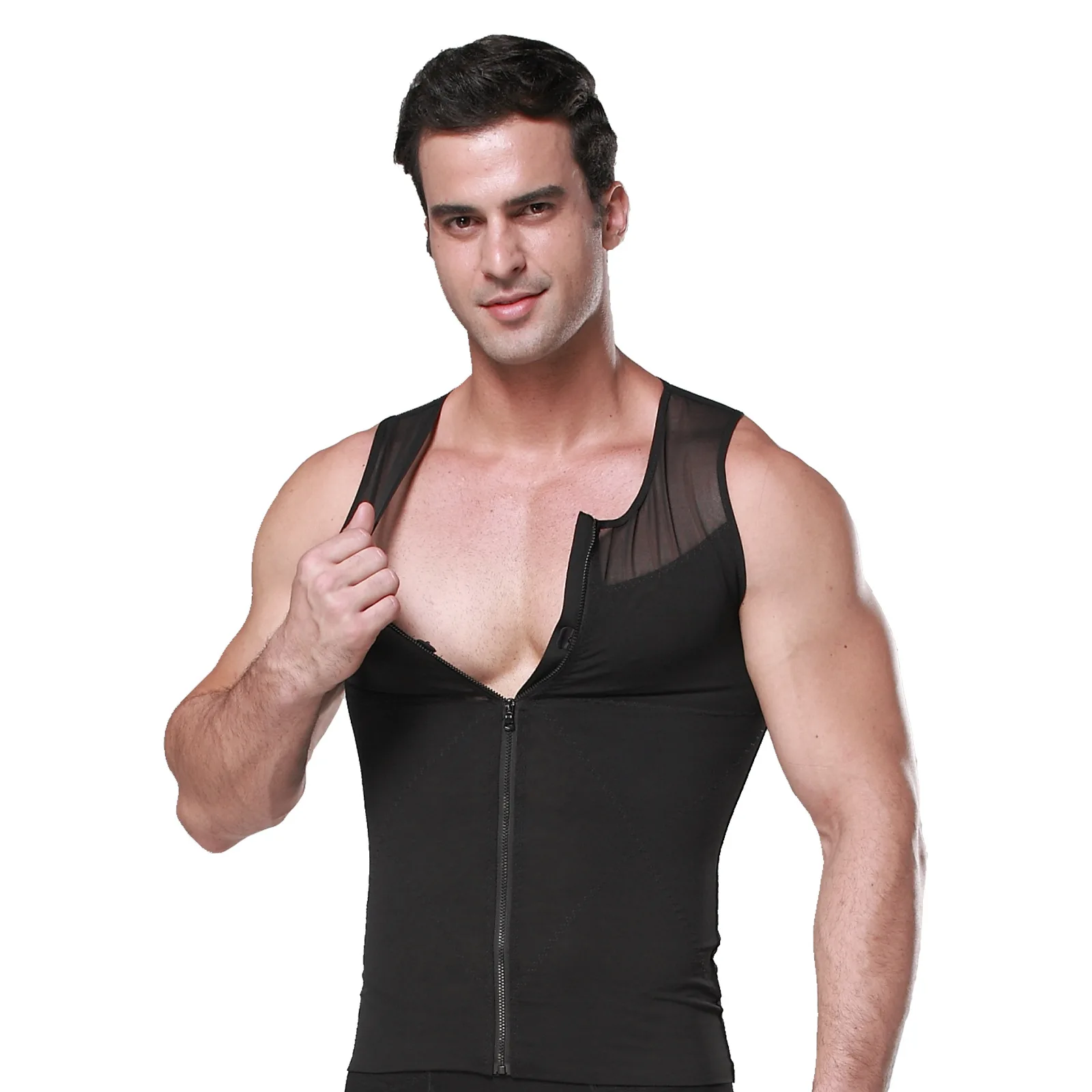 Mens Slimming Body Shaper with Zipper Compression Shirt Tight Fitting Sleeveless Slim Shapewear Tank Tops