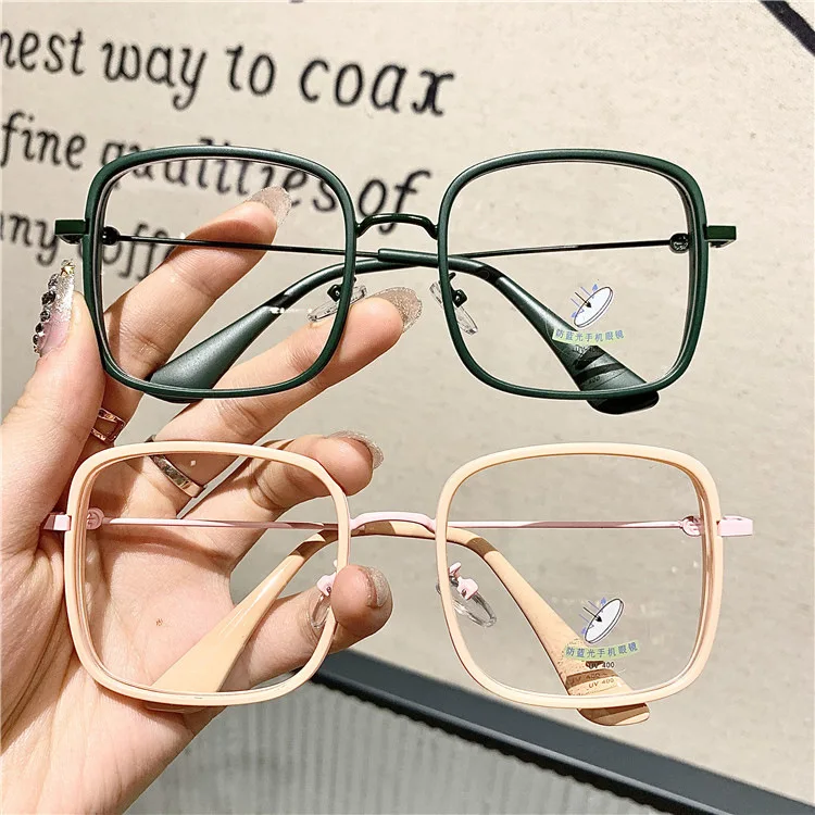 2022 new simple square large frame anti-blue glasses for men and women ins candy color personality trend flat light mirror