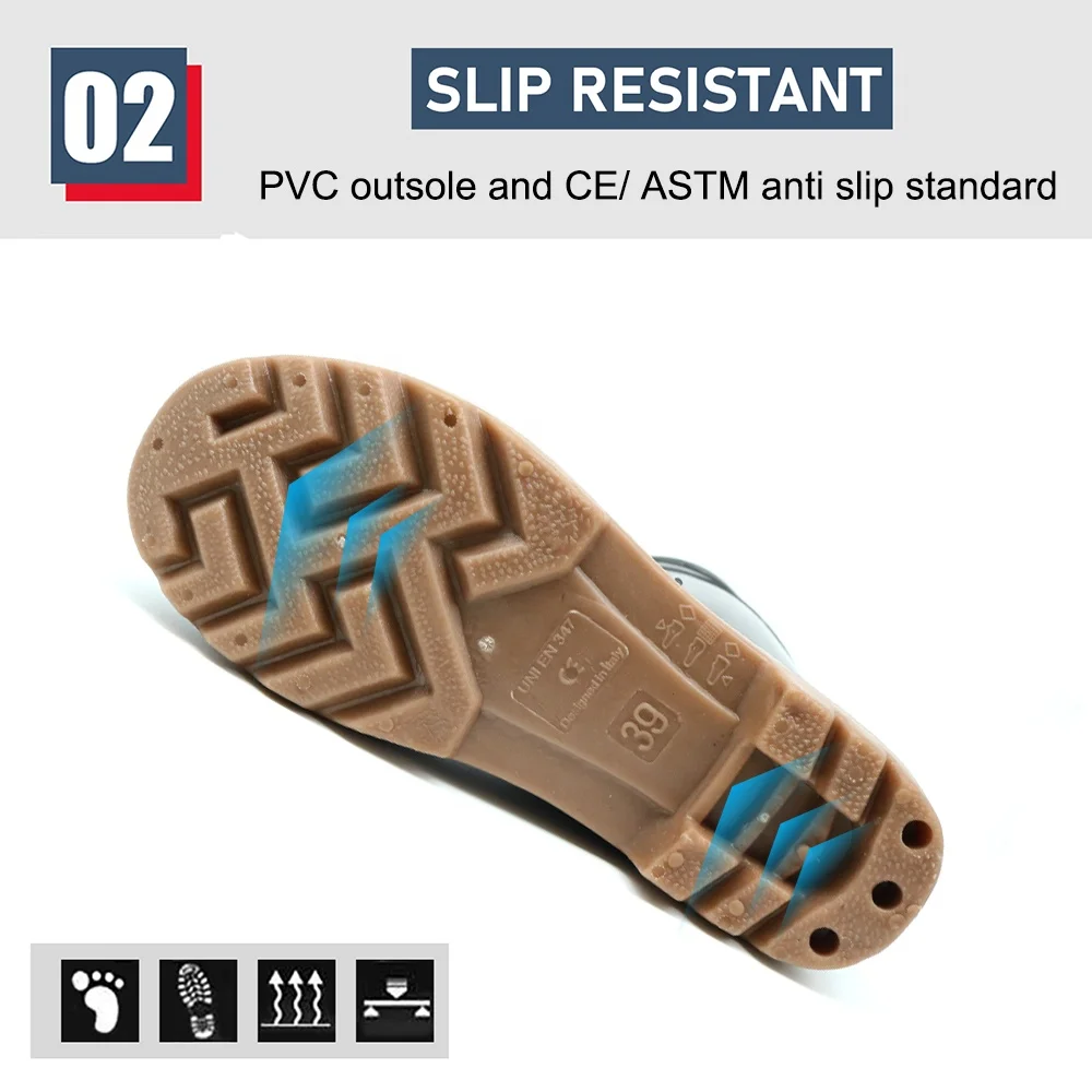 Black knee high anti slip oil acid alkali resistant waterproof cheap plastic light weight non safety pvc rain boots men