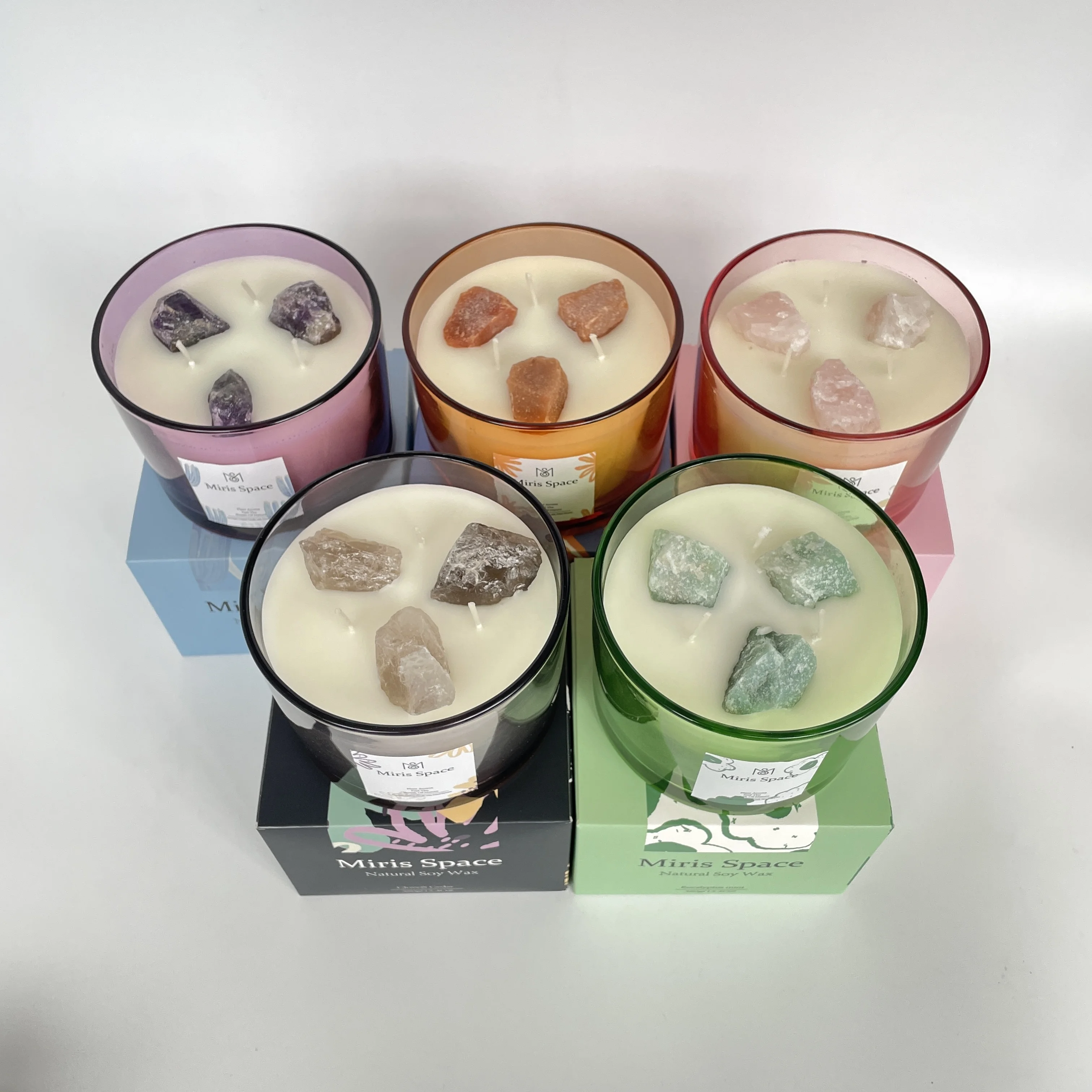 Square Paper Candle Packaging Gift Box 3 Wick Wood Wick Large Candles Scented Luxury Wholesale Crystal Candle