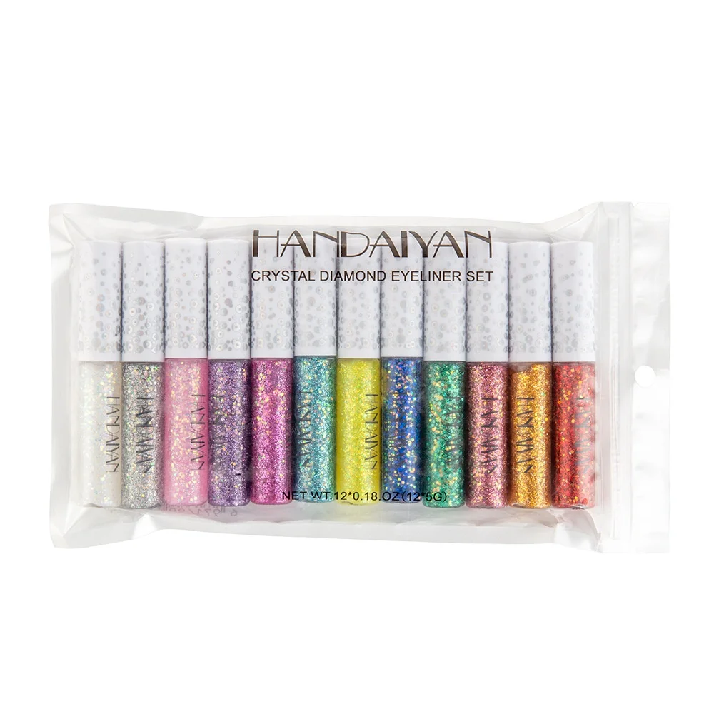 HANDAIYAN Wholesale Eyeliner 12 Colors Set Glitter Shimmer Eye Liner Make Up Waterproof Cosmetic
