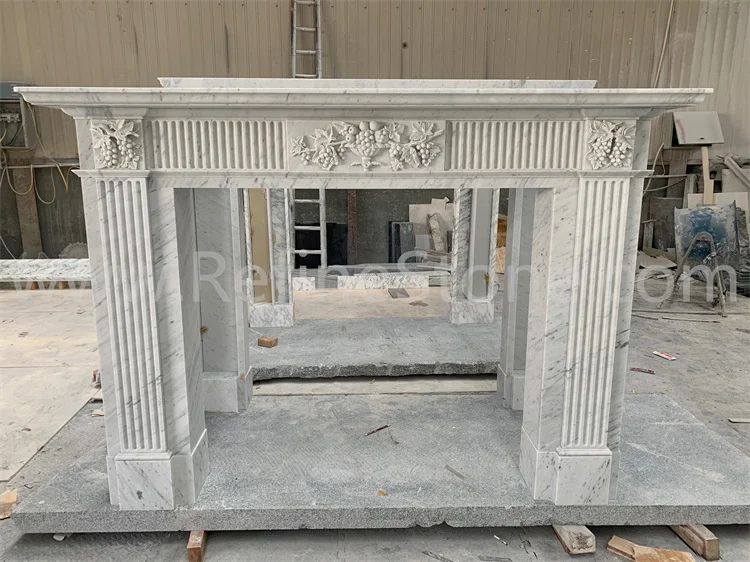 Freestanding indoor dark green marble fireplace surround mantel shelves