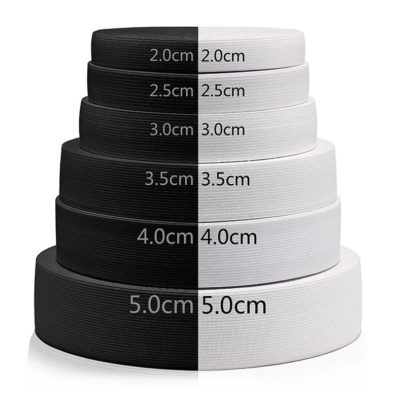 Width 0.5 cm to 6.5 cm Black white Polyester Knitting Flat Elastic waist band Stretchy rubber silk Ribbon For Cloth Shoes