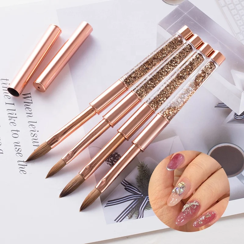 OEM LOGO 100% Pure Kolinsky Acrylic Nail Brush Colorful Metal Handle Nail Art Tools