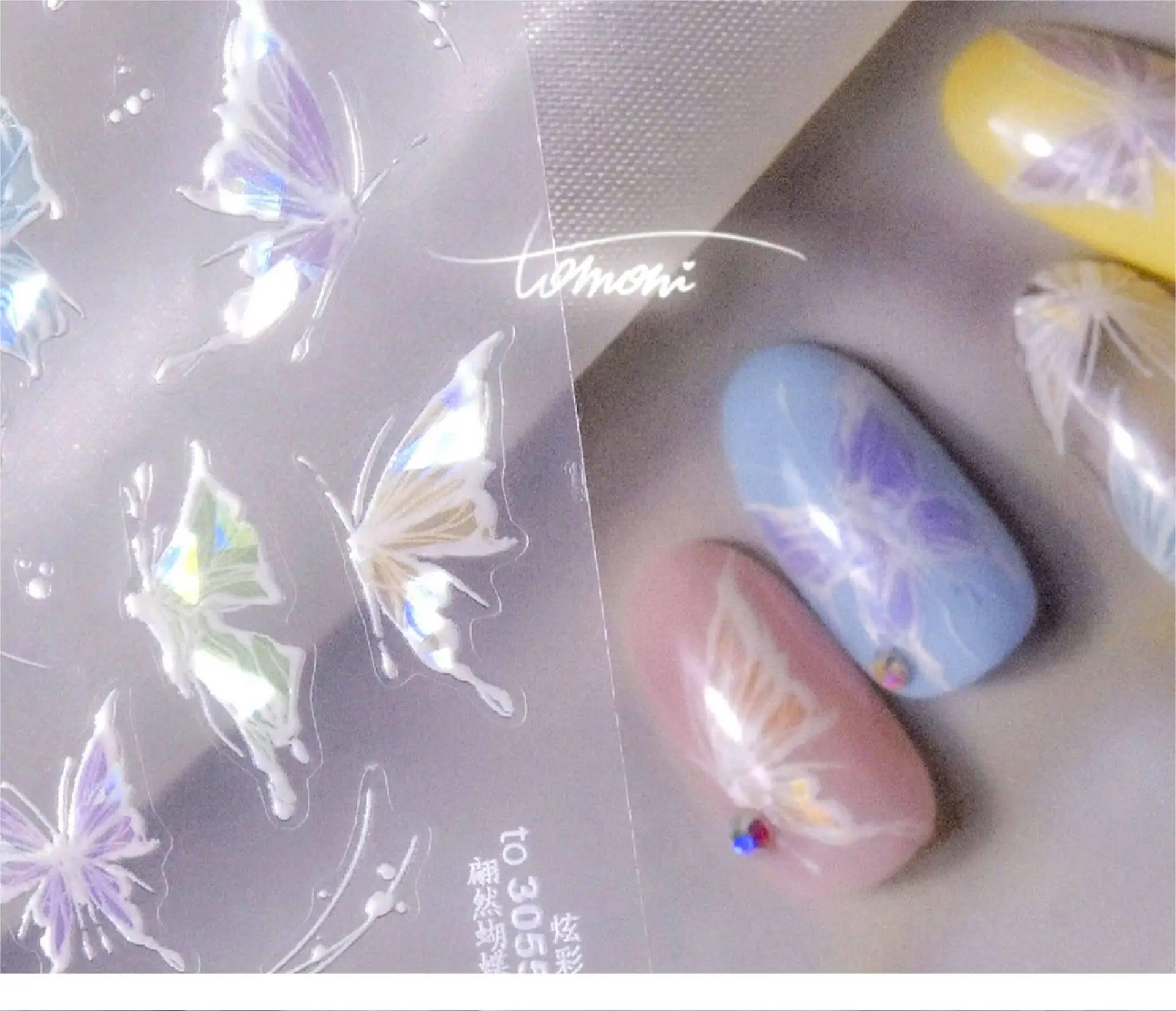 New 2023 Summer 3 designs full nail stickers Stamping 5D Colorful Relief butterfly Nail sticker