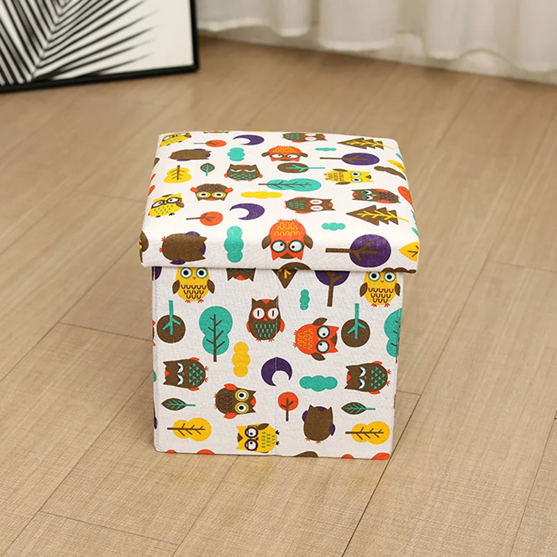 Living Room Foot Stool Chair Round Collapsible Ottoman With Linen Leather Fashionable Storage Bench Home Apartment Babies Kids