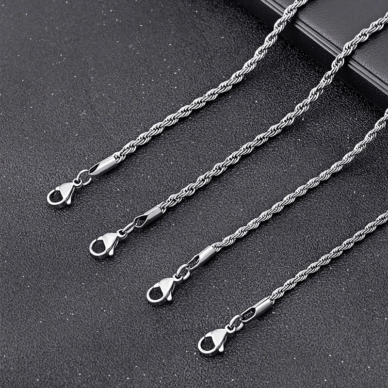 18k Gold Plated Bulk Link Chain Dubai Jewelry 2.5MM 3MM Stainless Steel Link Chain Rope Chain Twist Choker Necklace
