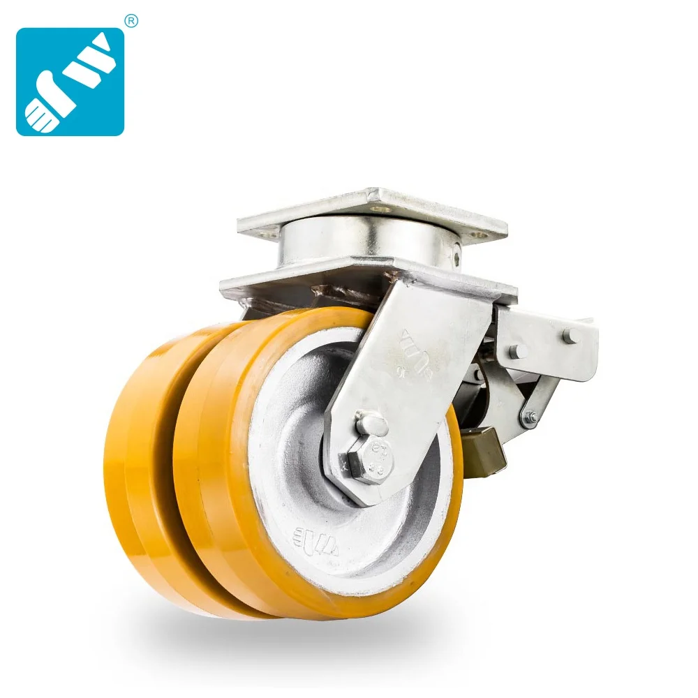 2 ton load capacity 6 inch diameter 3 inch width dual polyurethane on cast iron industrial heavy duty caster wheel