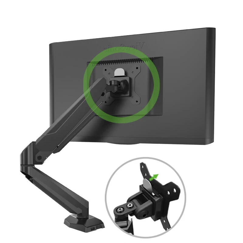 Black Aluminium gas spring 360 degree swivel USB Interface computer monitor stand