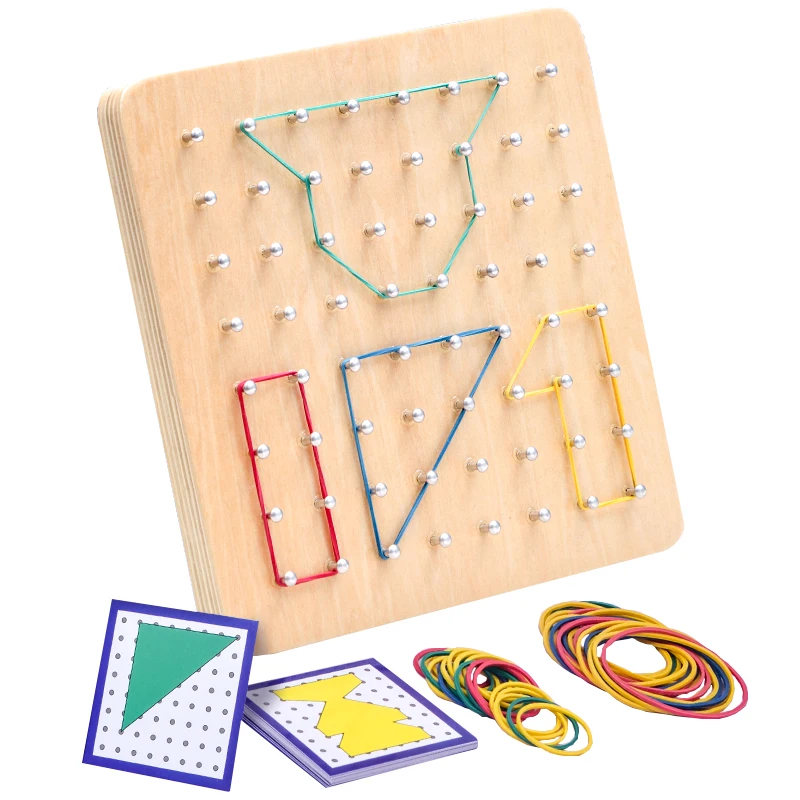 Wooden Pegboard Games Children Early Creative Jigsaw Puzzle Board Geometry Card Cognitive Teaching Aids Toys For Kids Boys Girls
