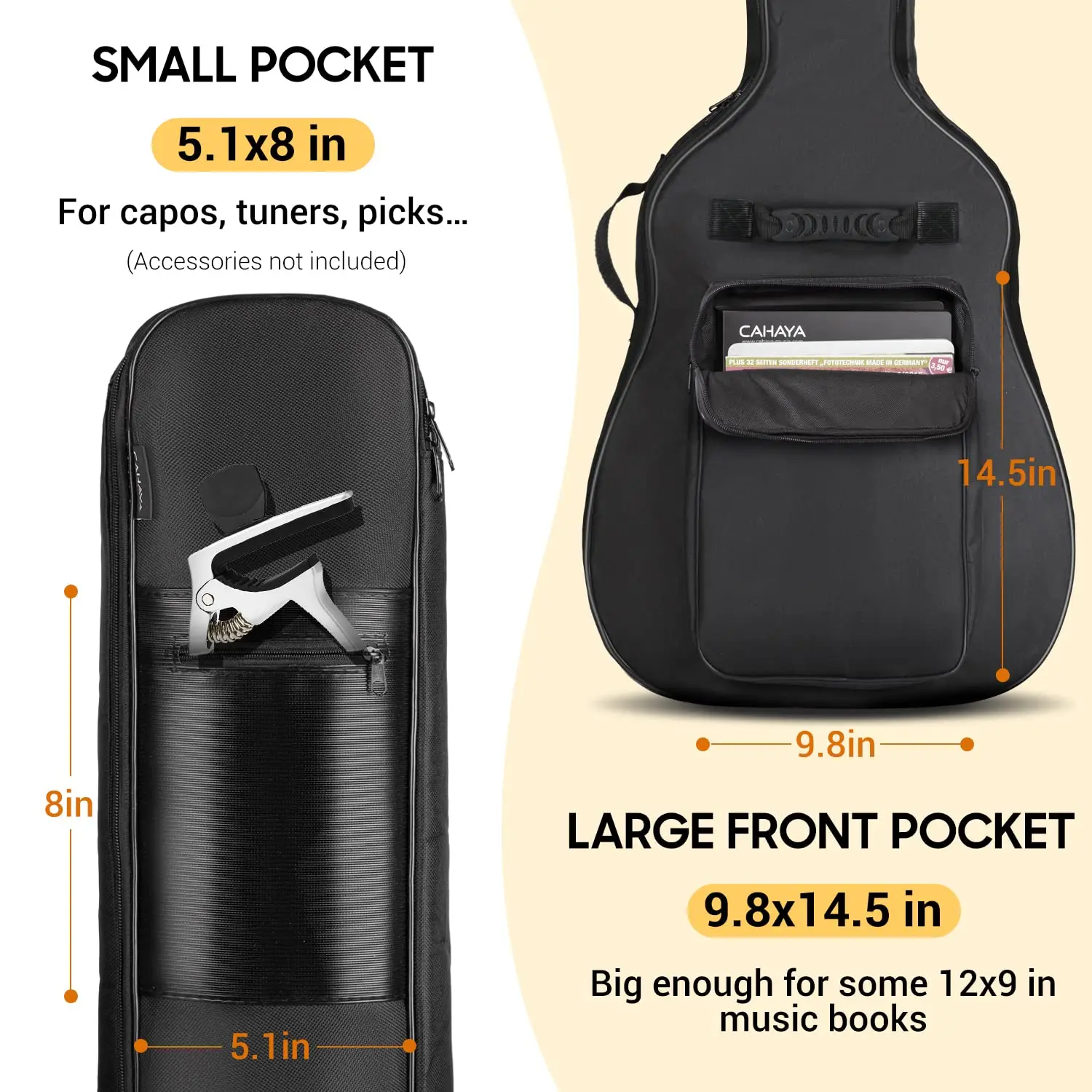 41-Inch Acoustic Guitar Case Water-Resistant Gig Bag Back Hanger Loop Dual Adjustable Shoulder Musical Instrument Protection