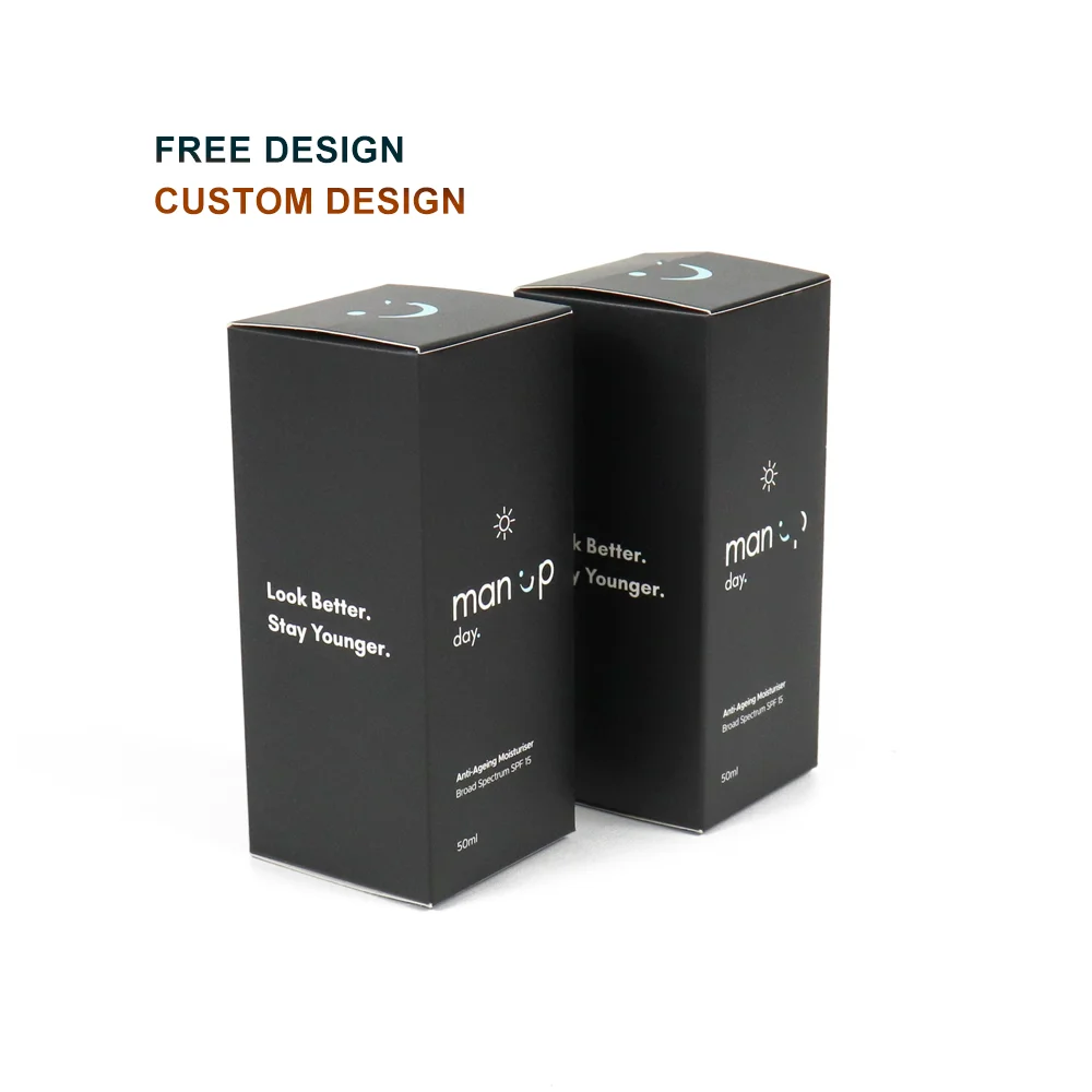 Custom Eco Friendly Biodegradable Product Cardboard Packaging Box Black Card Paper Skincare Cosmetic Suntan Lotion Paper Box