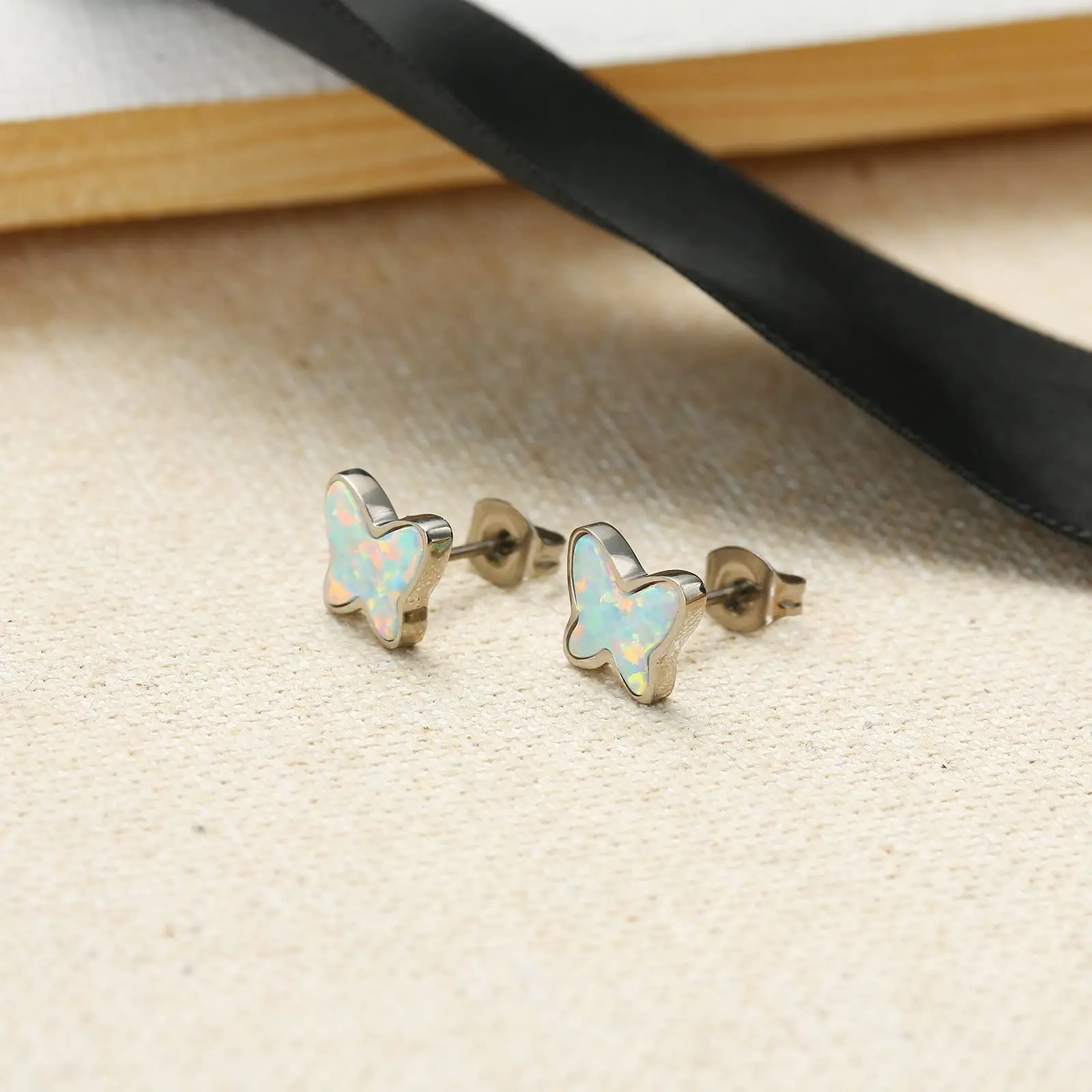 Factory Direct Opal Titanium Earrings Fashion Jewelry Designer Moon Star Lightning Butterfly Earrings Studs for Women Men