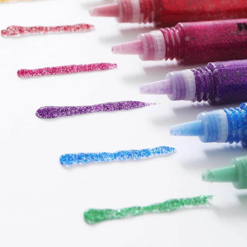 High Quality Wholesale Non-toxic Glitter Glue Kit Colorful Basic 8Colors Glitter Glue For Art Painting Kids Art Artist Paint